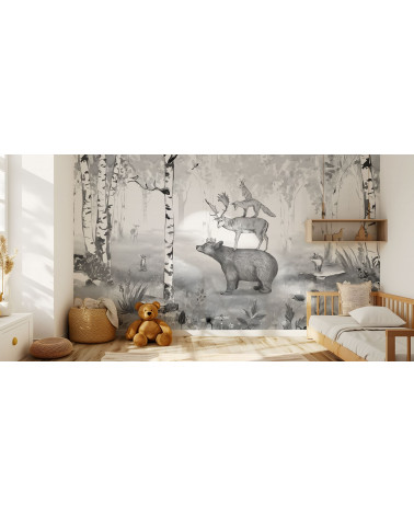 Papier peint enfant Bear King - Black and white - Kikki Belle