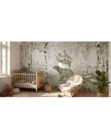 Papier peint enfant Bear King- Green - Kikki Belle