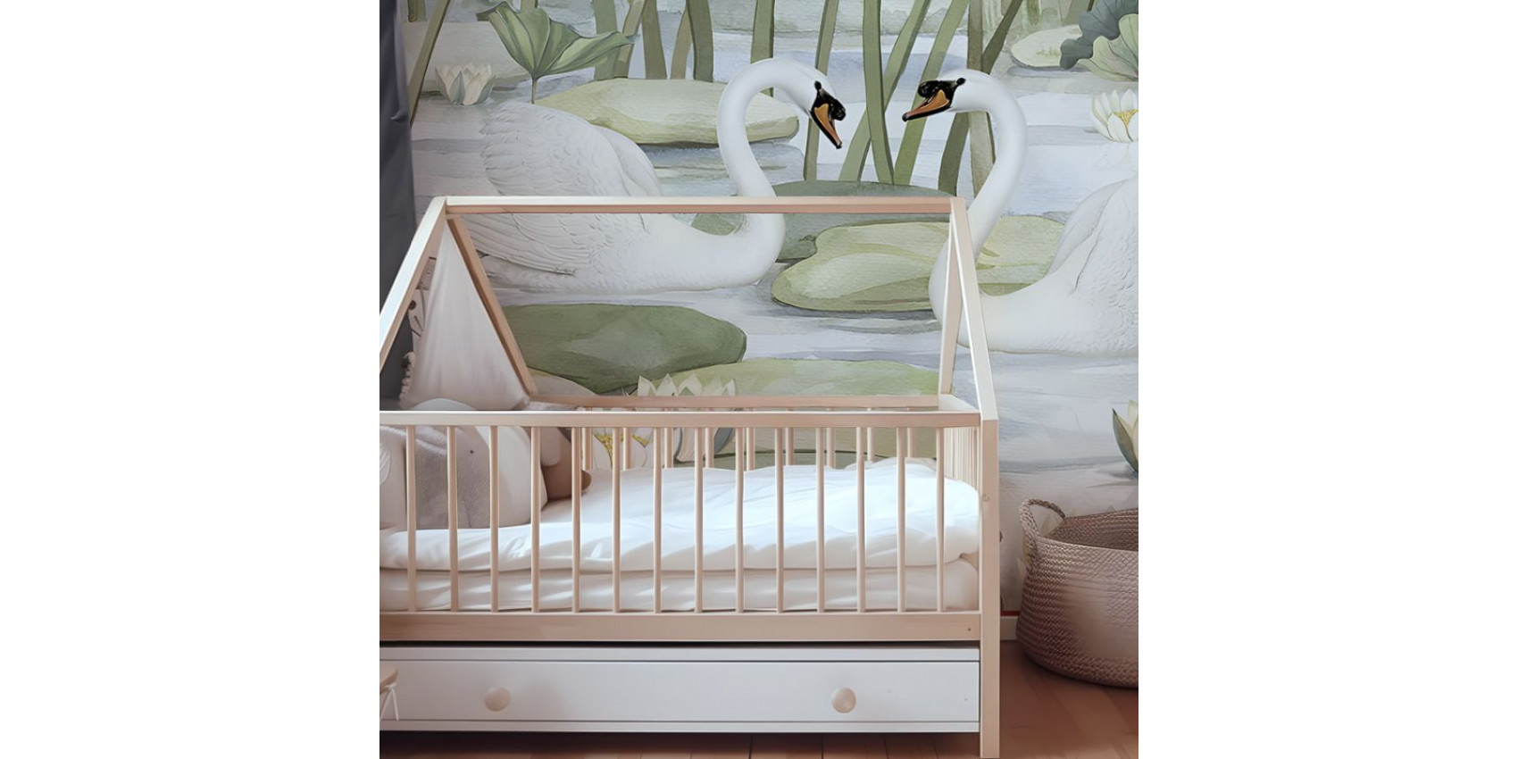 Papier peint enfant cygnes Spectacular swans - Kikki Belle