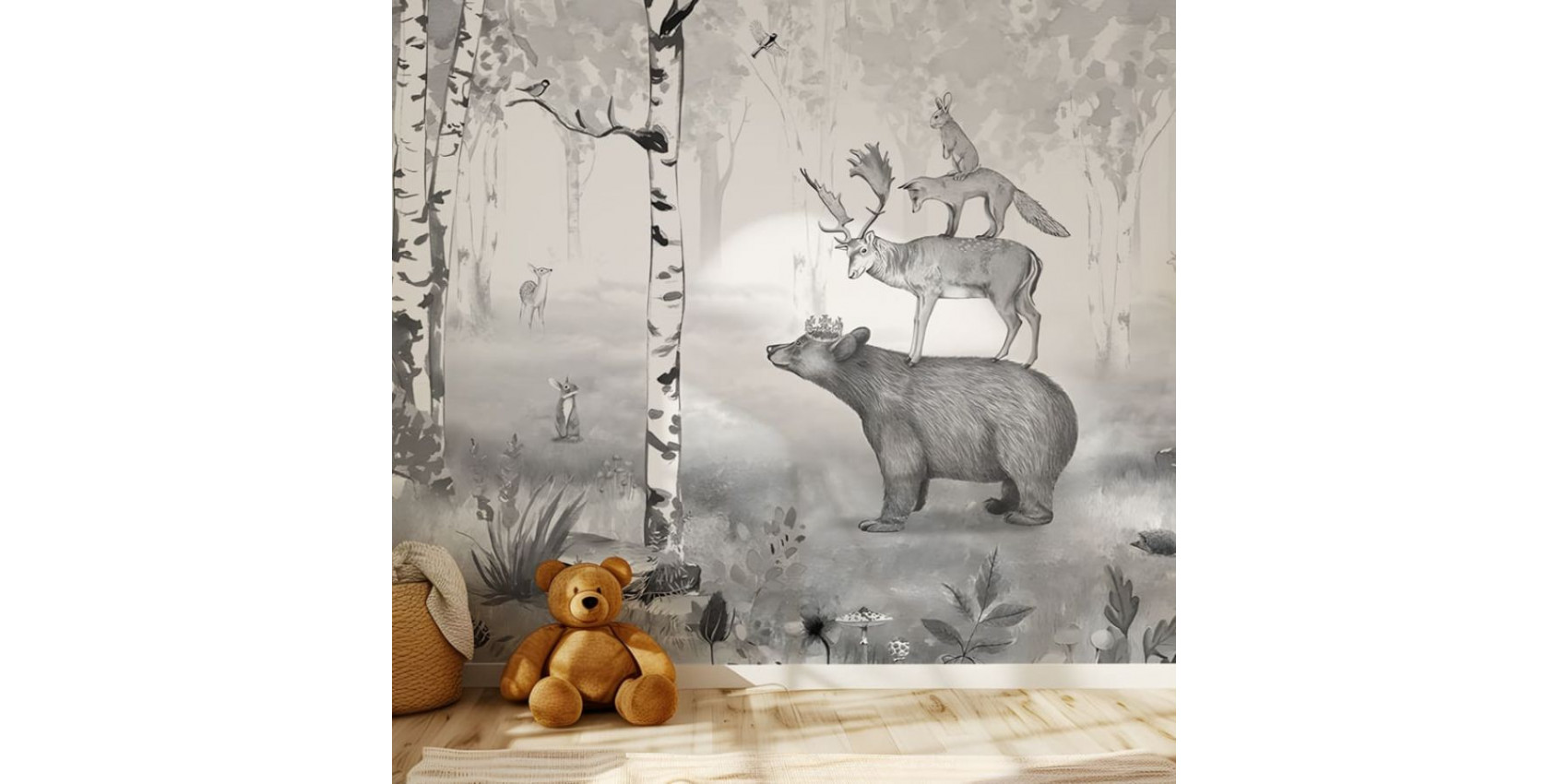Papier peint enfant Bear King - Black and white - Kikki Belle