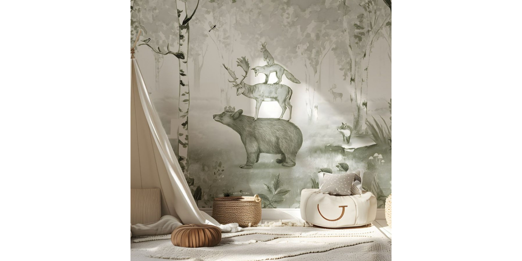 Papier peint enfant Bear King- Green - Kikki Belle