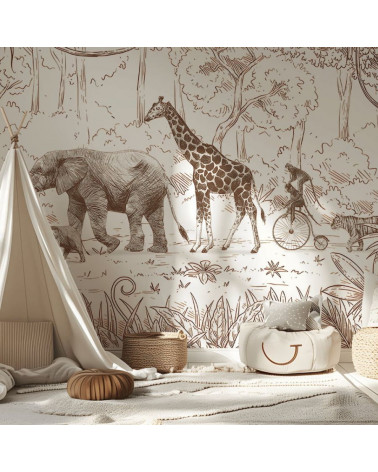 Papier peint enfant Animal Parade - Marron - Kikki Belle