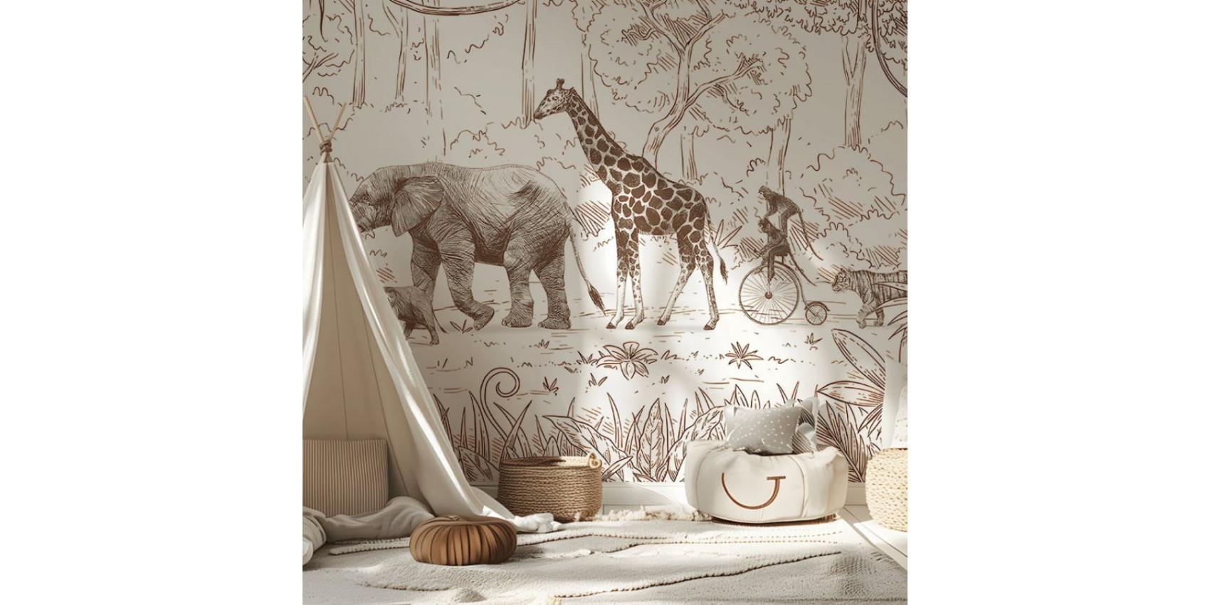 Papier peint enfant Animal Parade - Marron - Kikki Belle