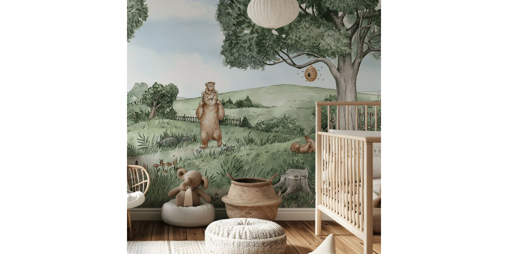 Papier peint enfant Bears and Bees - Kikki Belle