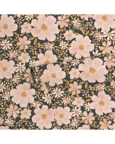 Papier peint enfant - les fleurs fond nuit - Lilipinso