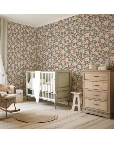 Papier peint enfant - les fleurs fond nuit - Lilipinso