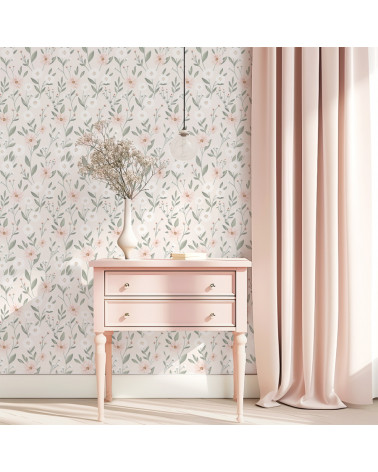 Papier peint enfant - éclosion florale fond rose - Lilipinso