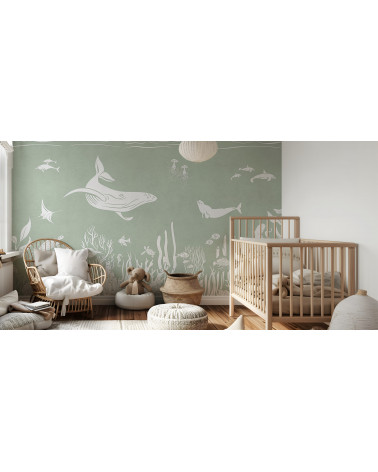 Papier peint enfant Monochrome Sea - Green - Kikki belle