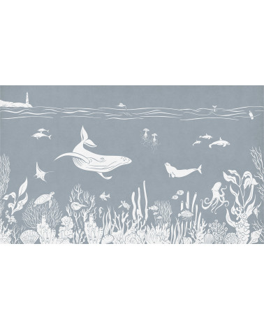 Papier peint enfant Monochrome Sea - Blue - Kikki Belle