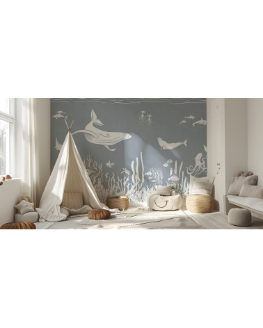Papier peint enfant Monochrome Sea - Blue - Kikki Belle