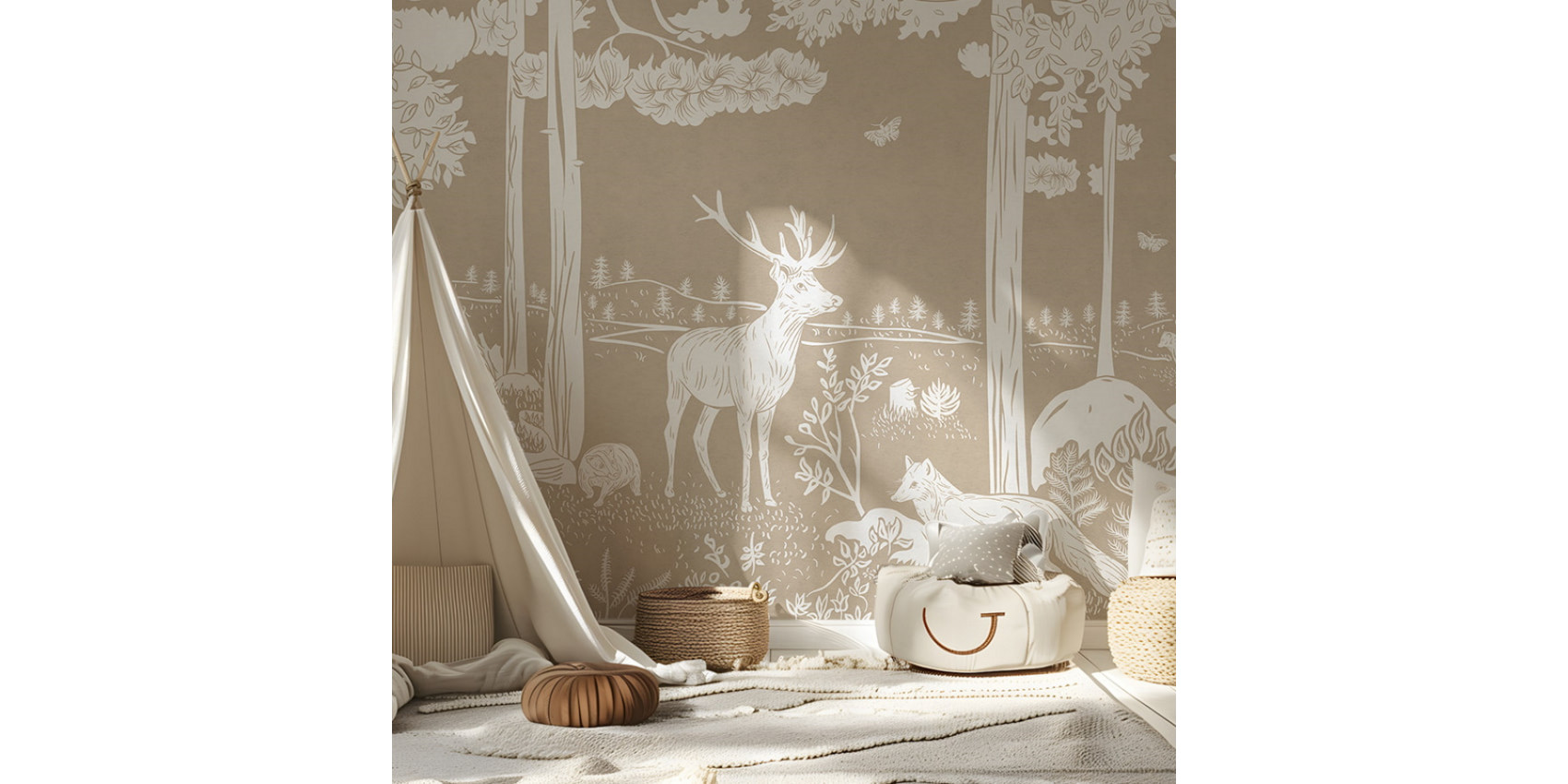 Papier peint enfant Monochrome Forest - Brown - Kikki Belle