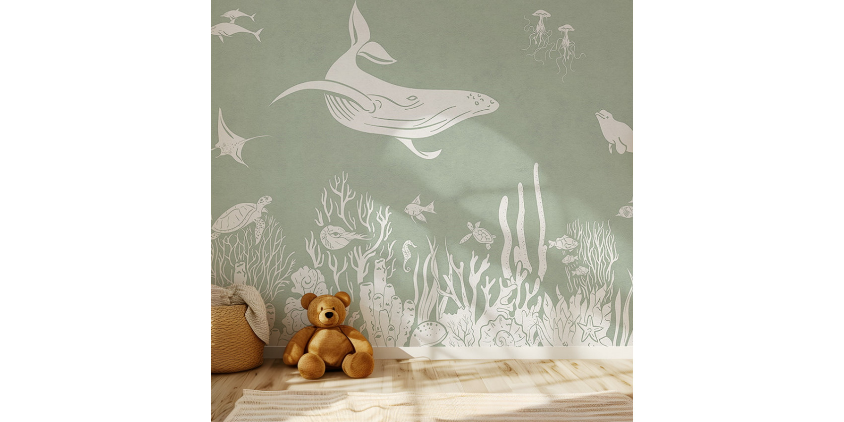 Papier peint enfant Monochrome Sea - Green - Kikki belle