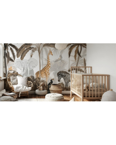 Papier peint enfant Jungle Jive - Sepia - Kikki Belle