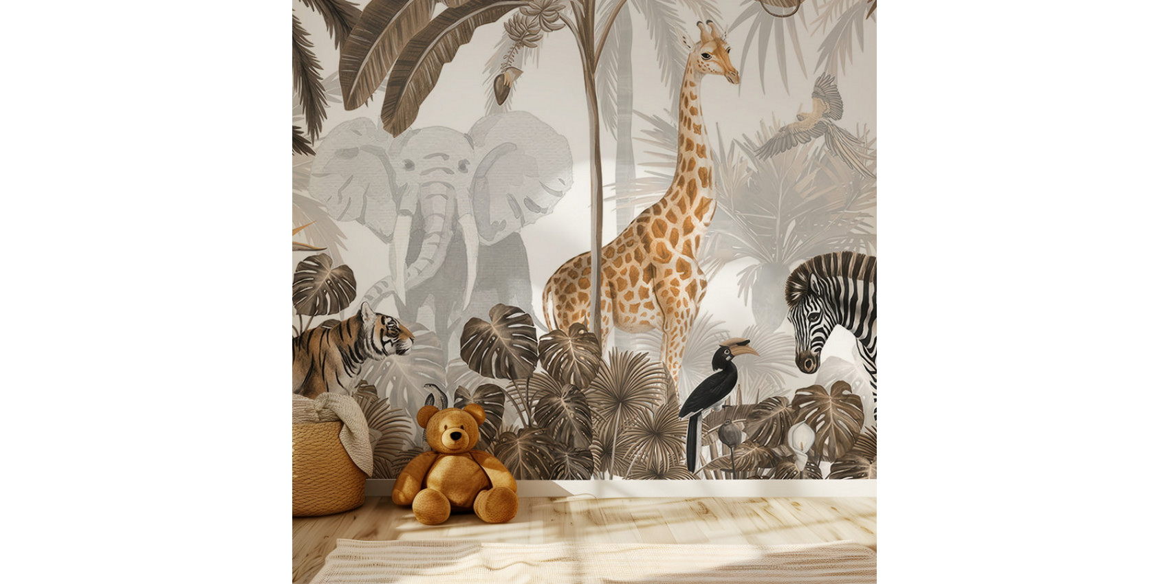 Papier peint enfant Jungle Jive - Sepia - Kikki Belle