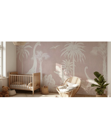 Papier peint enfant Monochrome Dino - Pink