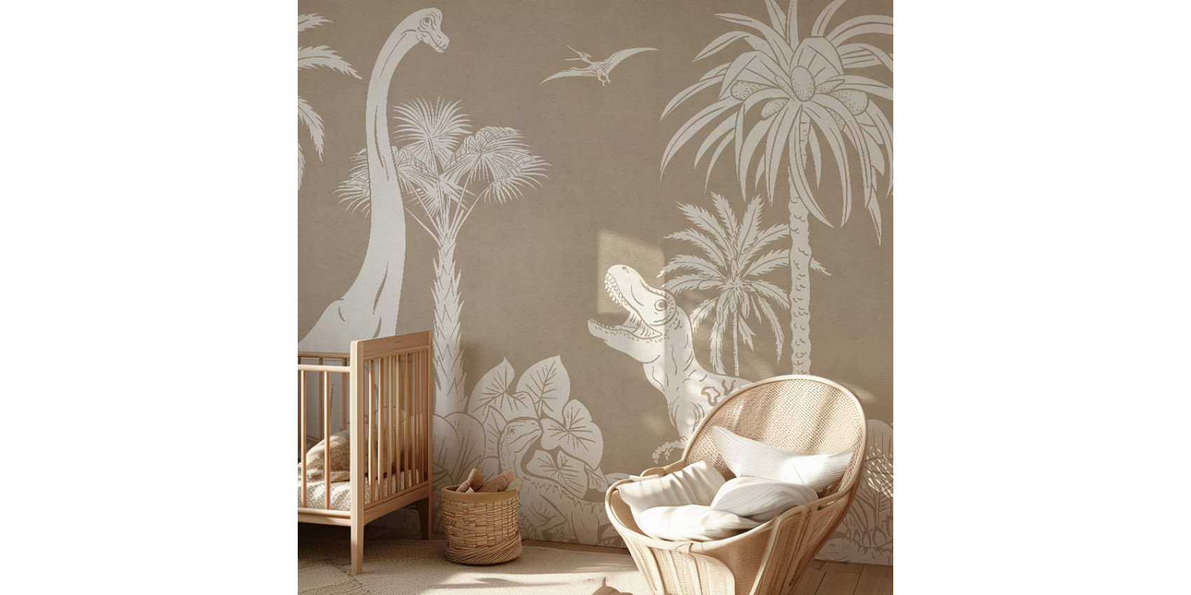 Papier peint enfant Monochrome Dino - Brown