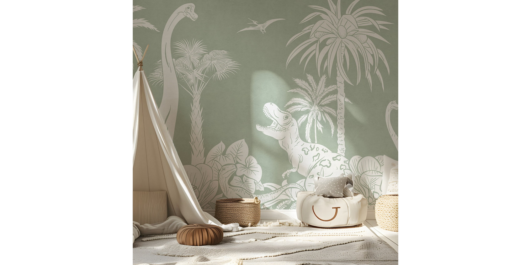 Papier peint enfant Monochrome Dino - Green