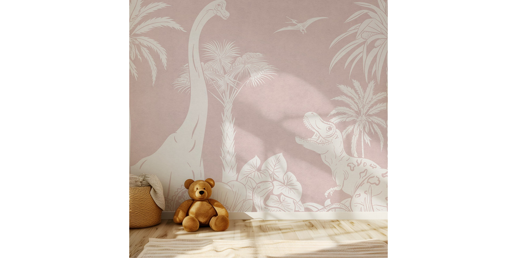 Papier peint enfant Monochrome Dino - Pink