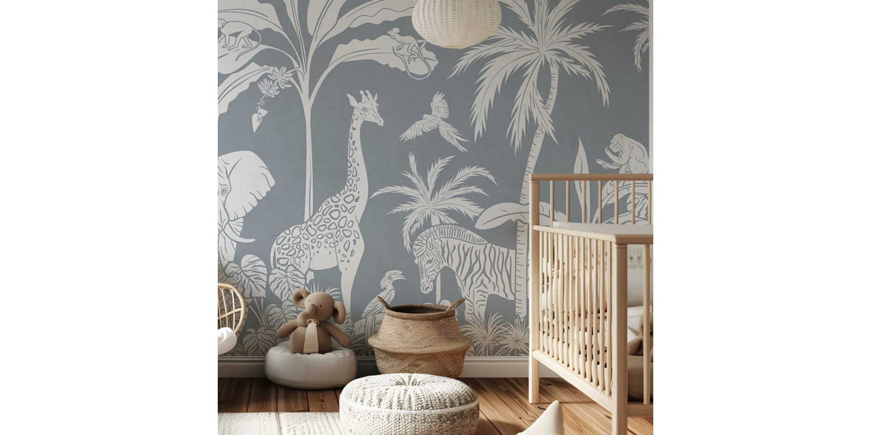 Papier peint enfant Monochrome Jungle - Blue