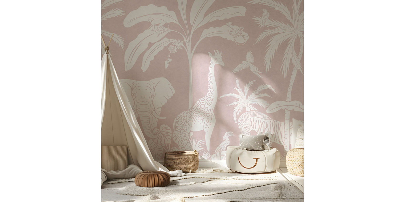 Papier peint enfant Monochrome Jungle - Pink