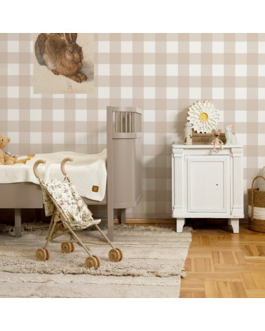 Papier peint enfant à carreaux - beige