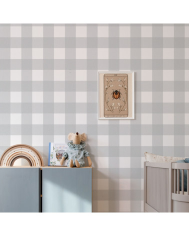 Papier peint enfant à carreaux - gris