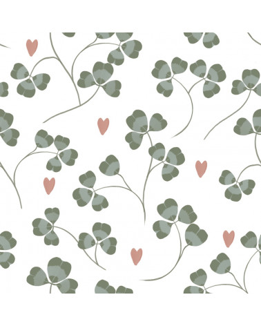 Papier peint enfant trèfles et coeurs fond blanc