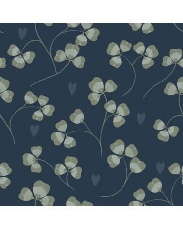 Papier peint trèfles et coeurs fond bleu foncé