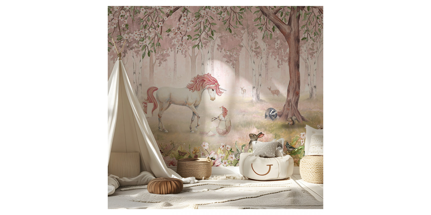 Papier peint enfant Unicorn Forest - Pink
