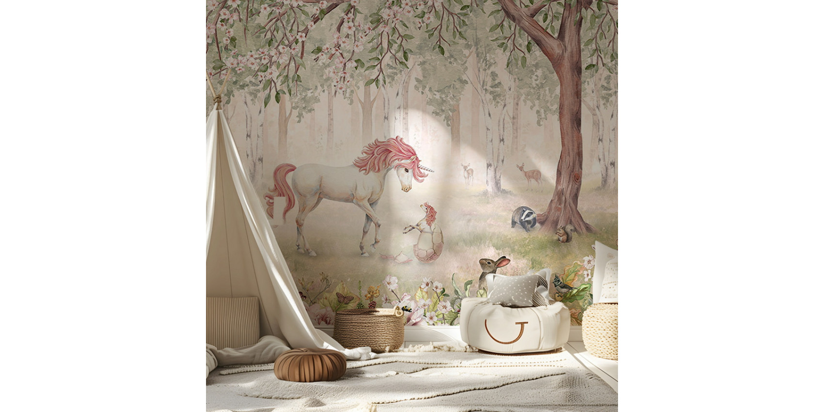 Papier peint enfant Unicorn Forest - Green