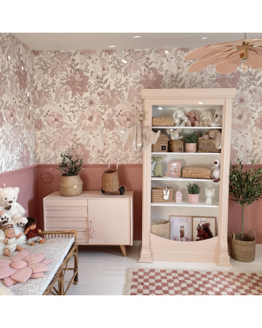 Papier peint  enfant lapins et fleurs roses
