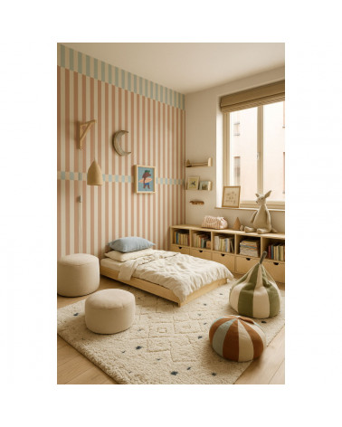 Papier Peint Enfant Nostalgie – Rayures Brun et Bleu Vintage