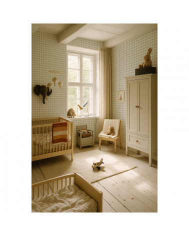 Papier Peint Enfant Carreaux Minimini – Bleu et Crème