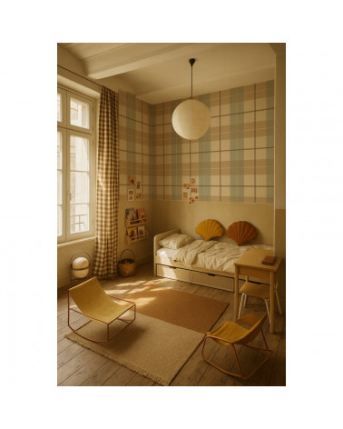 Papier Peint Enfant Carreaux Maxi – Beige, Bleu et Rouge