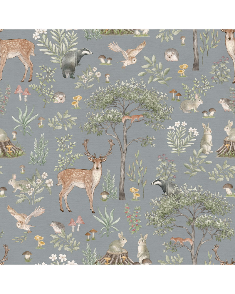 Echantillon papier peint enfant Fantastic Forest - blue