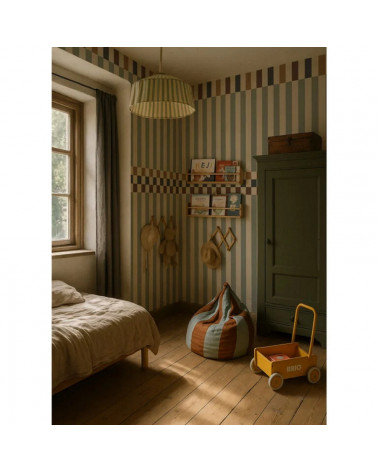 Papier Peint Enfant – Rayures Happy Vert et Trois Couleurs Vintage