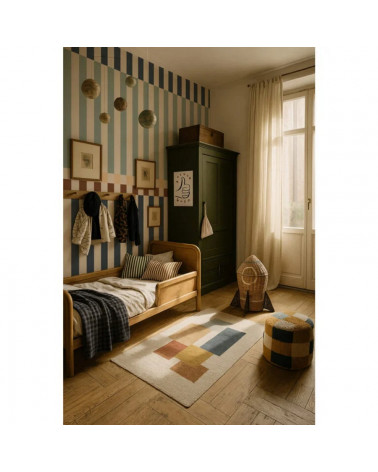 Papier Peint Enfant – Rayures Happy Bleu Marine et Vert Menthe