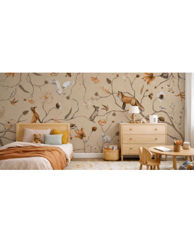 Papier peint enfant Playful Forest - beige