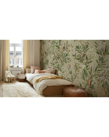 Papier peint enfant Playful Robins - Green