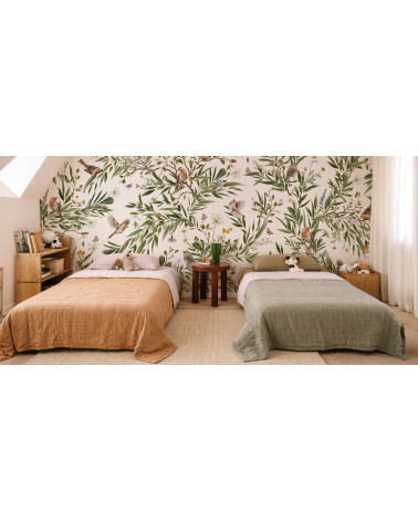 Papier peint enfant Playful Robins - White