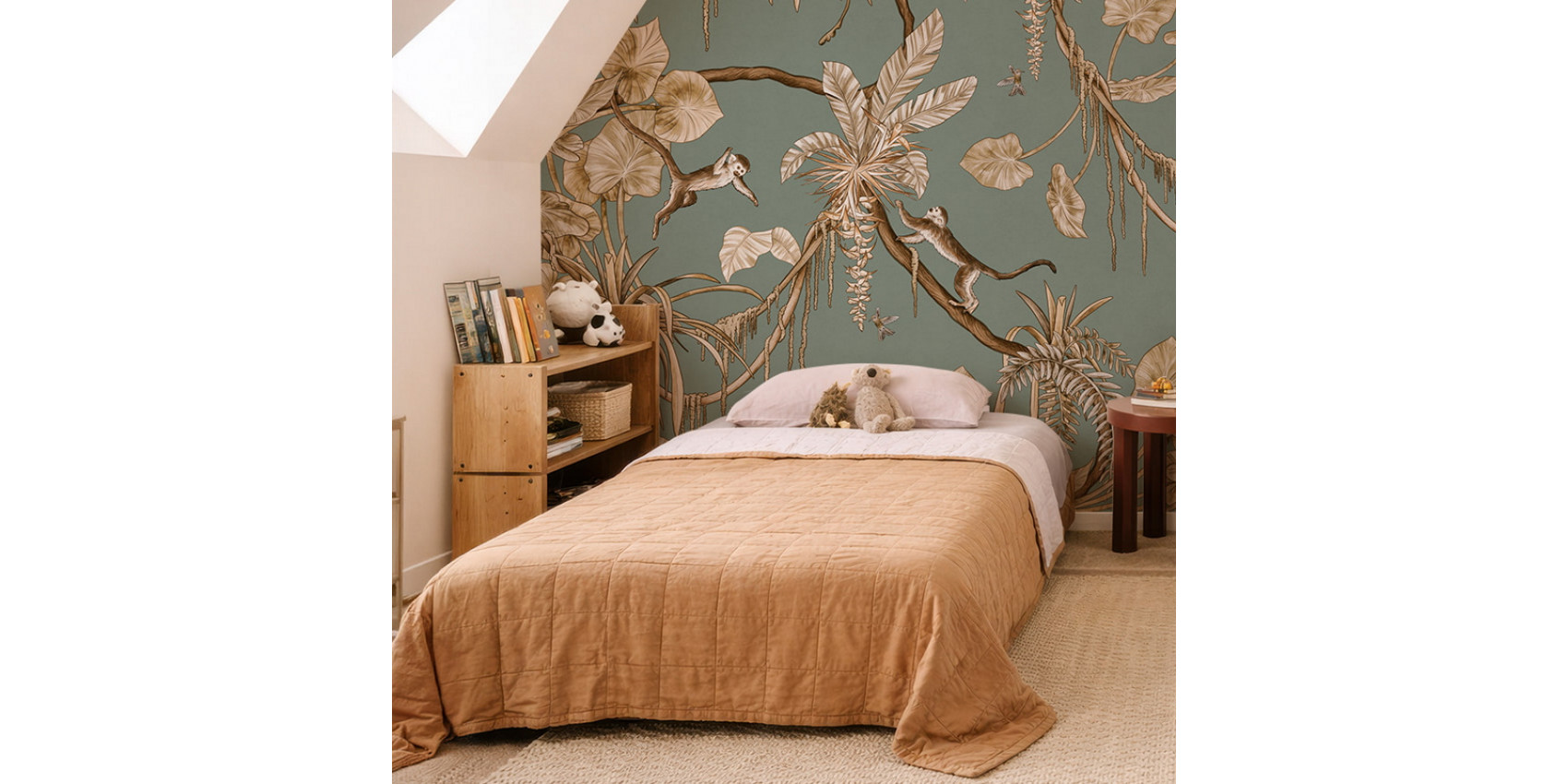 Papier peint enfant Playful Monkeys - vintage green