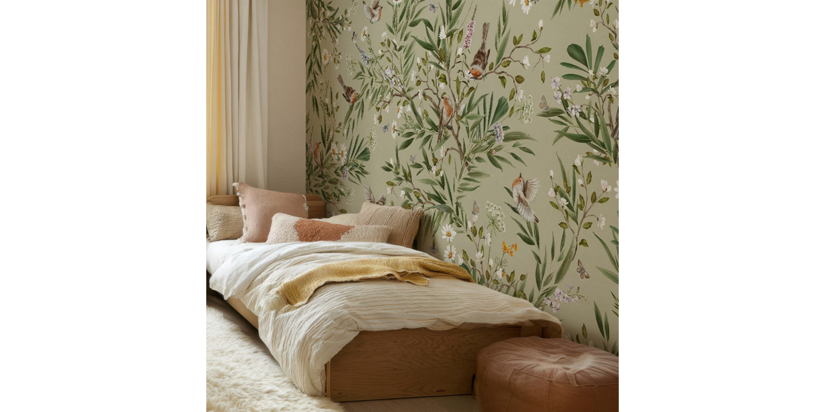 Papier peint enfant Playful Robins - Green