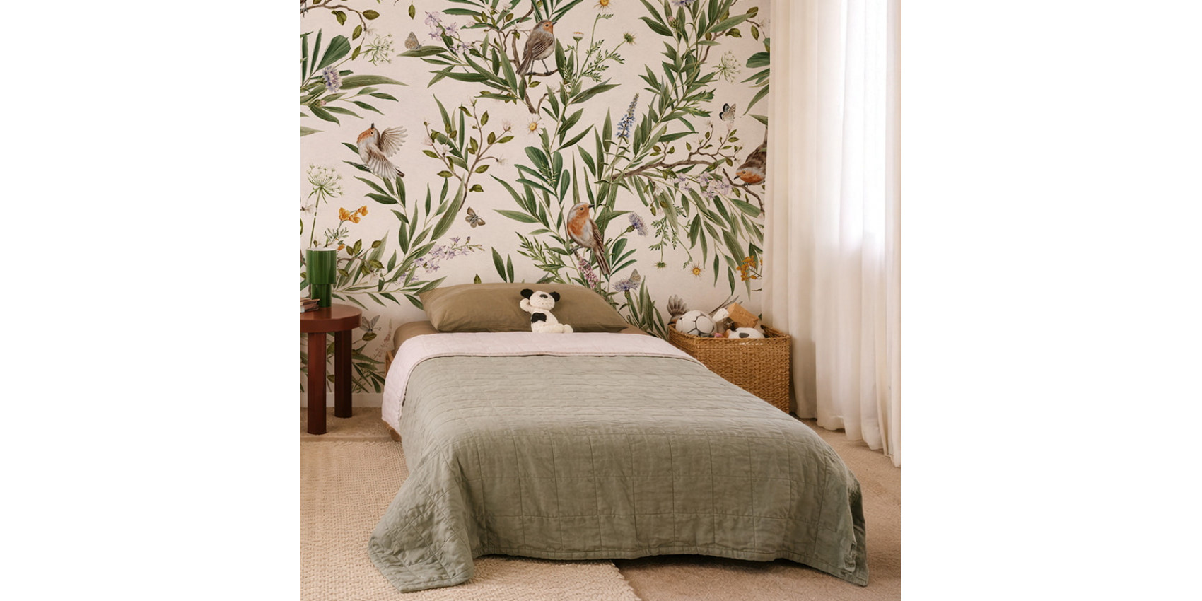 Papier peint enfant Playful Robins - White