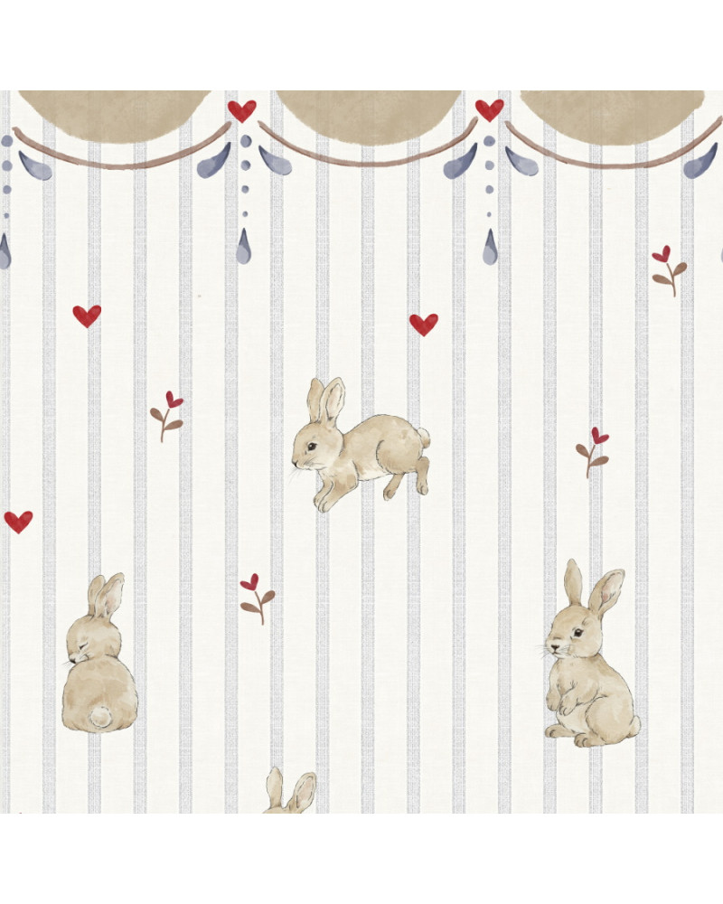 Papier Peint Enfant – Lapins, Petits Cœurs et Ornement Vintage Dekornik