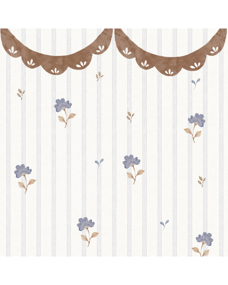 Papier Peint Enfant – Fleurs Rétro Délicates et Ornement Dekornik