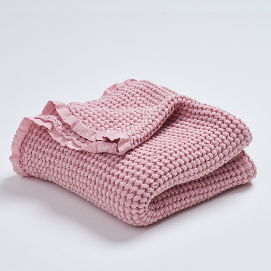 plaid enfant coton gaufré vieux rose