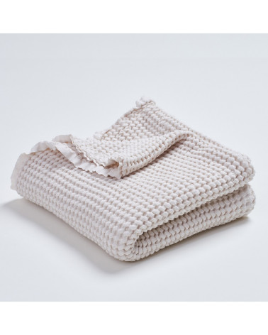 Couverture gaufrée en lin et coton écru