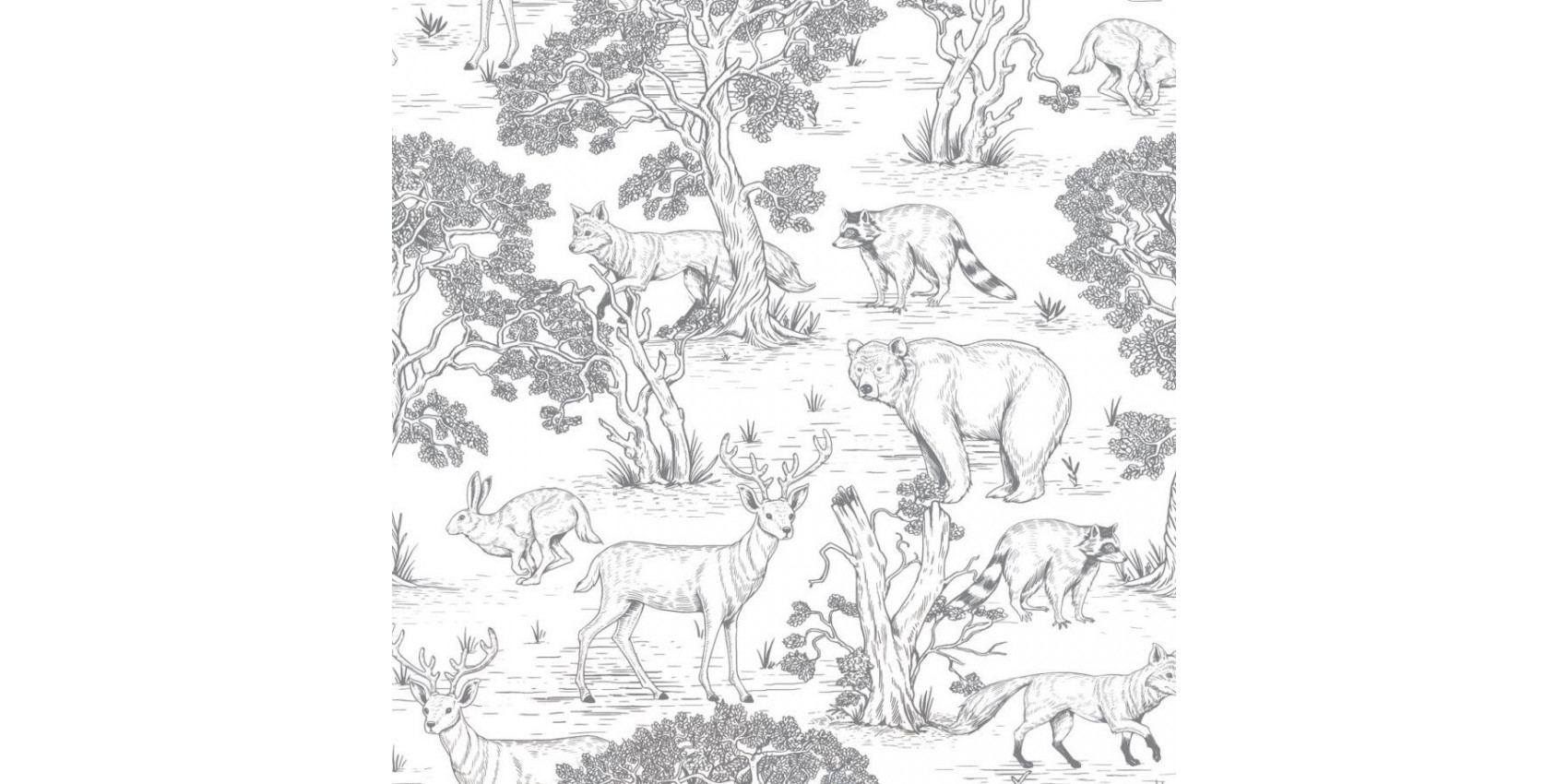 Papier peint Animaux de la forêt (noir et blanc)