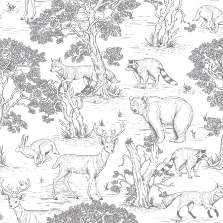 Echantillon papier peint animaux de la forêt (noir et blanc)